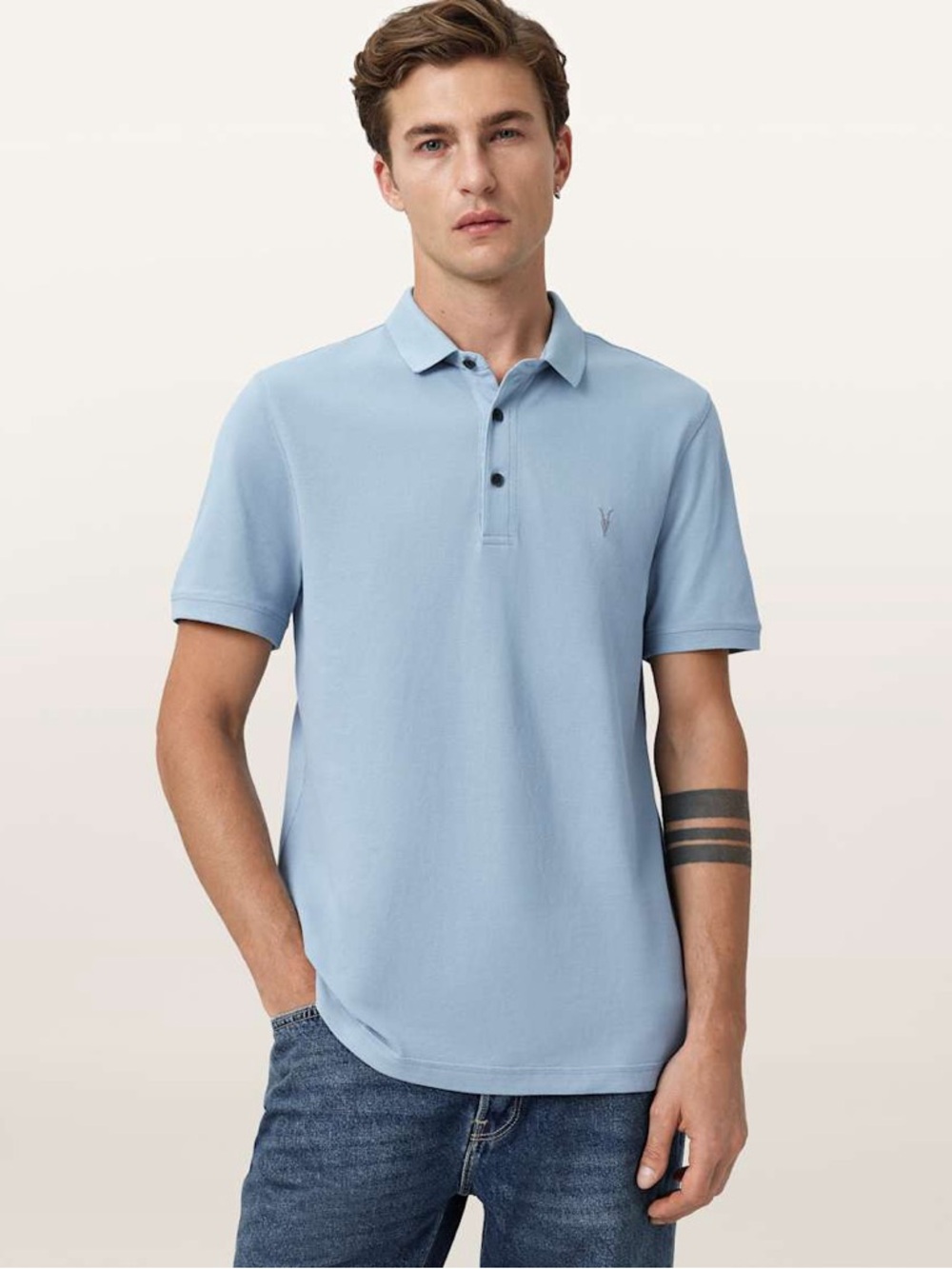 ALLSAINTS REFORM SHORT SLEVE POLO SHIRT IN SPINEL BLUE | LIKE NEW